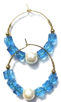 NIBRAS Blue Square-Cut Crystal Pearl Hoop Earrings - B09JM4H8RR, 7 gm, 4.5cm x 4cm x 1cm